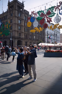 Taking in the crowds, and some photos too.