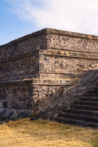 Stone wall around the Quetzalcoatl (feathered serpent) complex. 