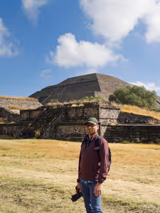 Sid in front of the Pyramid of the Sun