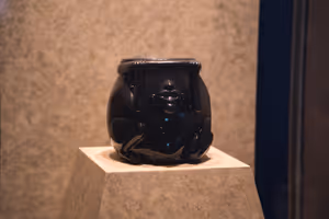 A carved Obsidian vessel. Obsidian was  a vital resource for ancient Mesoamerican cultures like the Aztecs and Mayans. We saw a lot of obsidian items.