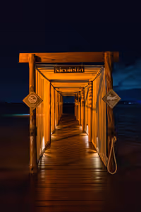 The restaurant had a pier for people to arrive by boat for dinner.