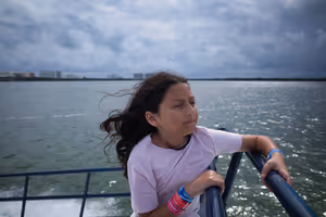 Enjoying the ocean air in our faces 