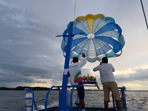 Appa and Amma being sent up in the Parasail