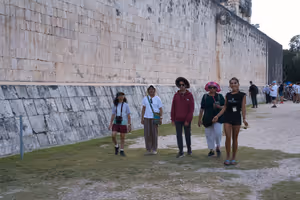 Walking through the ball court.