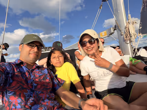 Enjoying the sunset on the way back.